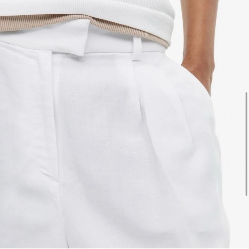 H&M Linen Blend Pleated‎ Tapered Trouser Pants Size 0 White Ankle Length NWT
